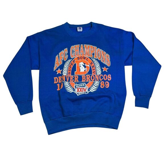 Denver Broncos 1989 AFC Champion Super Bowl XXIV Sweatshirt Logo 7 Size XL - Picture 2 of 8